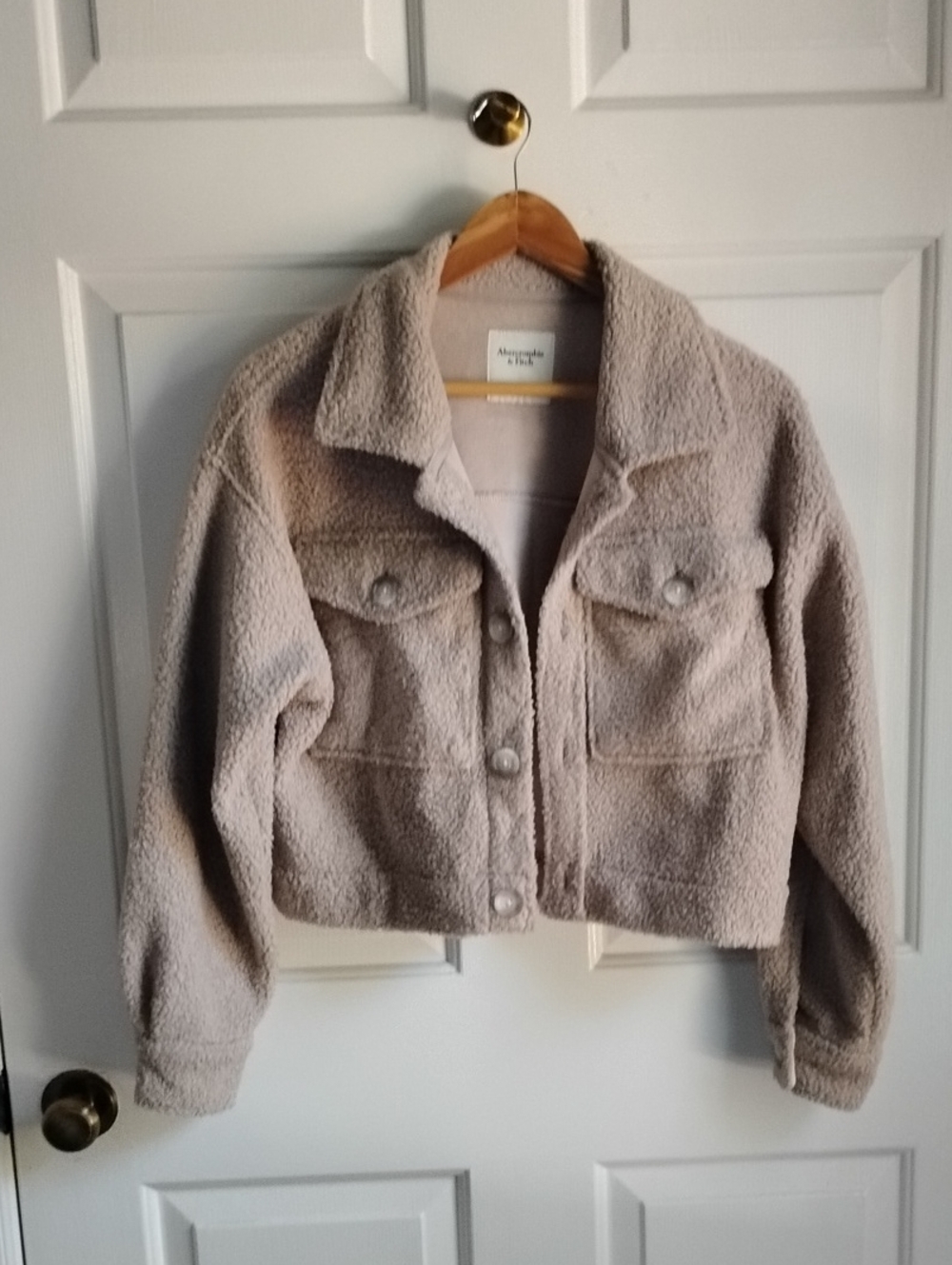 Abercrombie & Fitch Taupe Sherpa Cropped Jacket